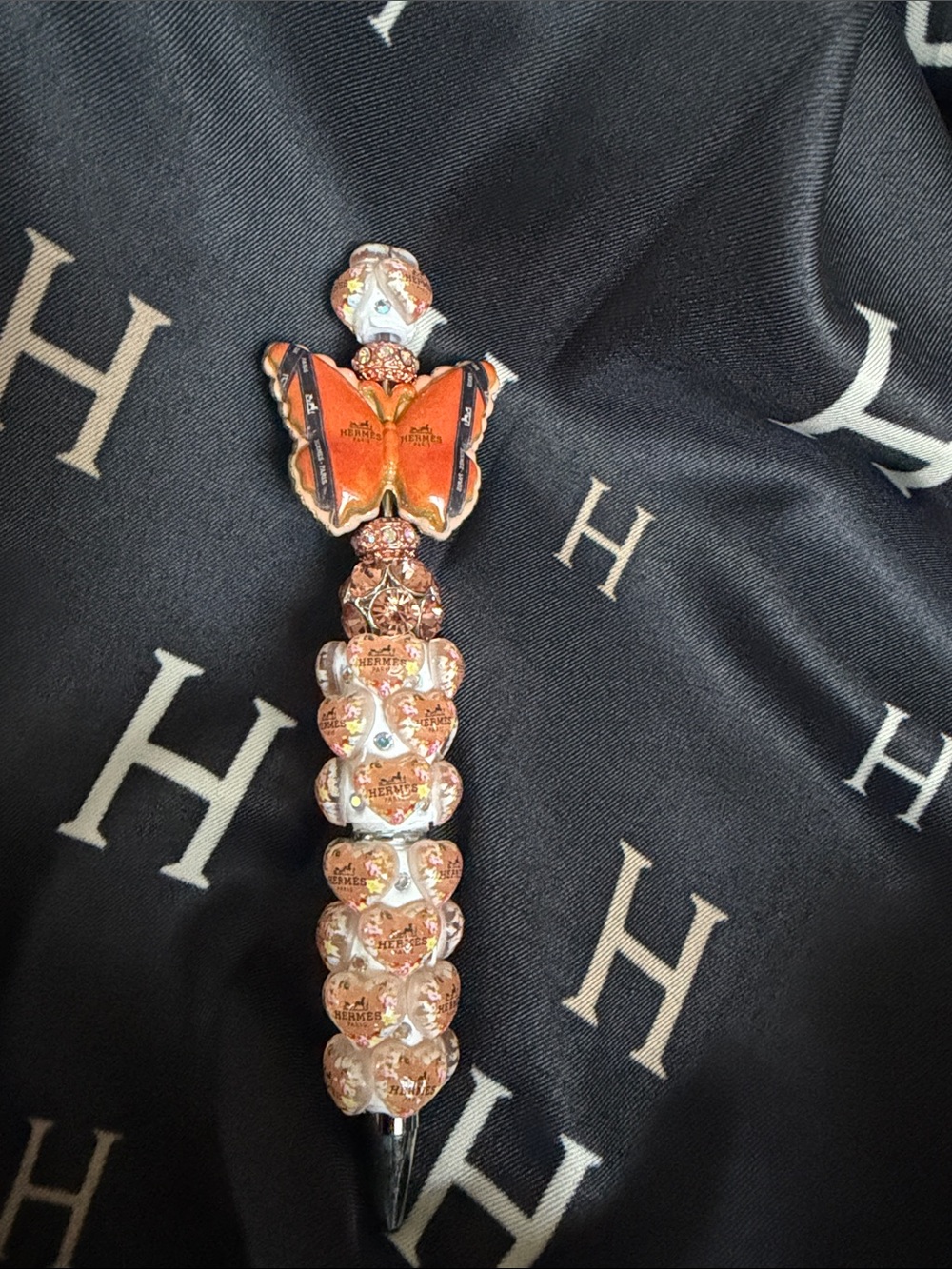 Orange Butterfly and Rose-Gold Heart Crystal fashion pen
